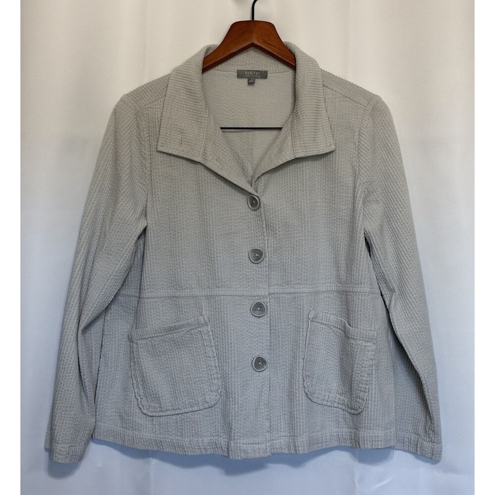 Habitat Light Gray Corduroy Jacket Button Up Collar Pockets Small 100% Cotton